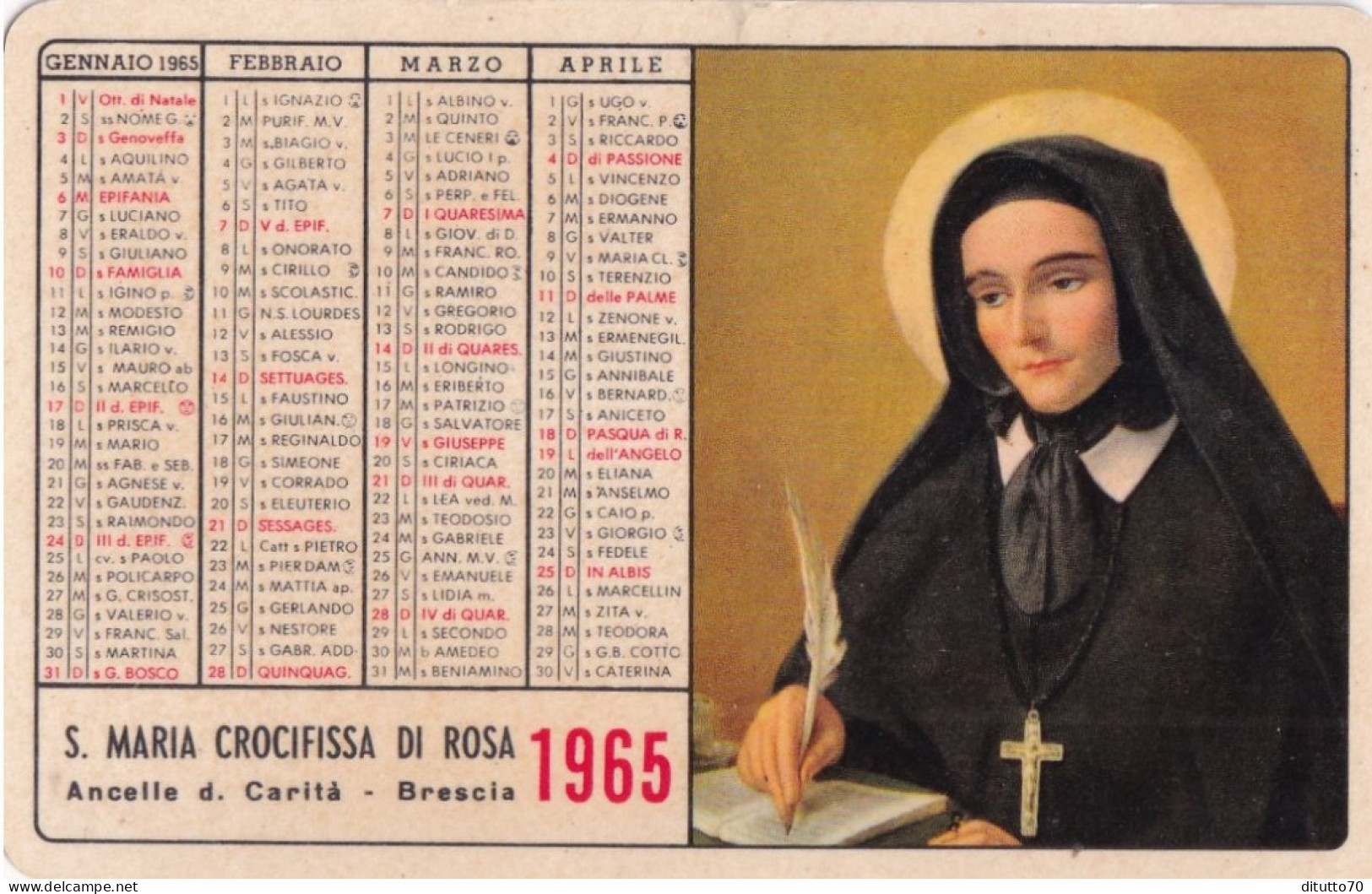 Calendarietto - S.maria Crocifissa Di Rosa - Ancella D.carità - Brescia - Anno 1965 - Formato Piccolo : 1961-70