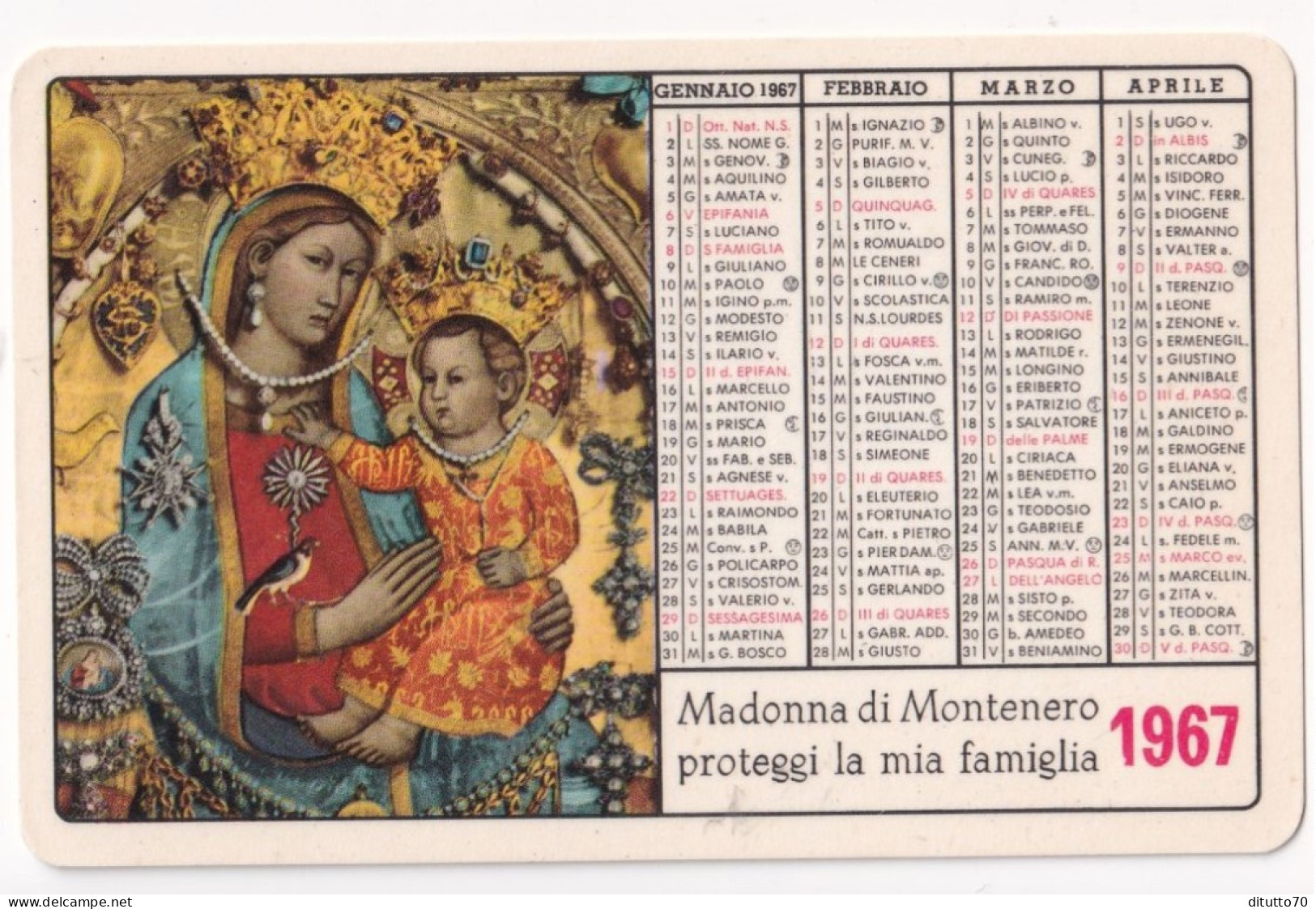 Calendarietto - Santuario Della Madonna Di Montenero - Livorno - Anno 1967 - Kleinformat : 1961-70