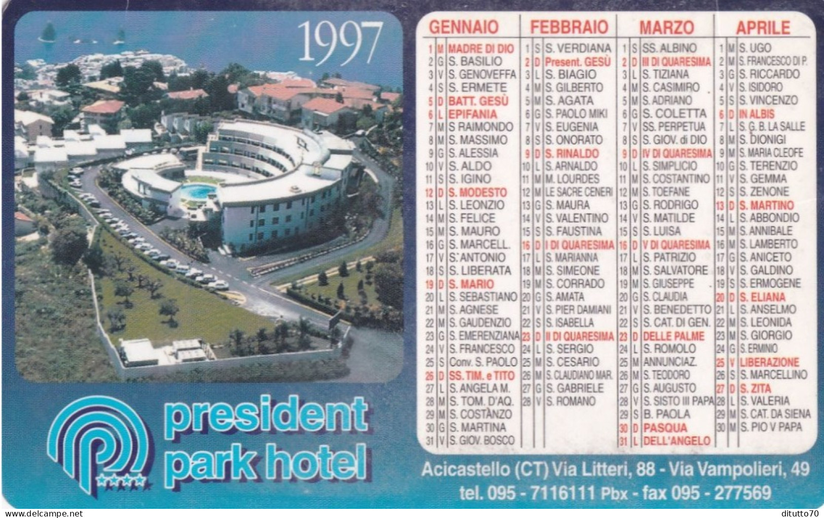 Calendarietto - President Park Hotel - Acicastello - Catania - Anno 1997 - Kleinformat : 1991-00