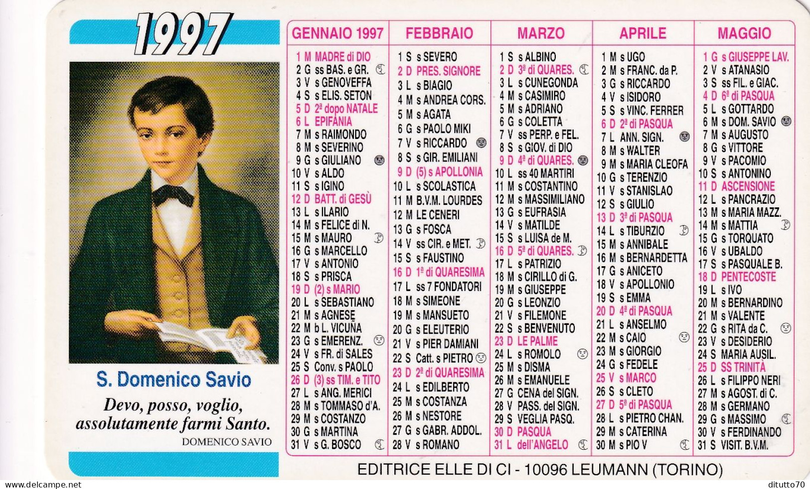 Calendarietto - S.domenico Savio - Leumann - Torino - Anno 1997 - Tamaño Pequeño : 1991-00