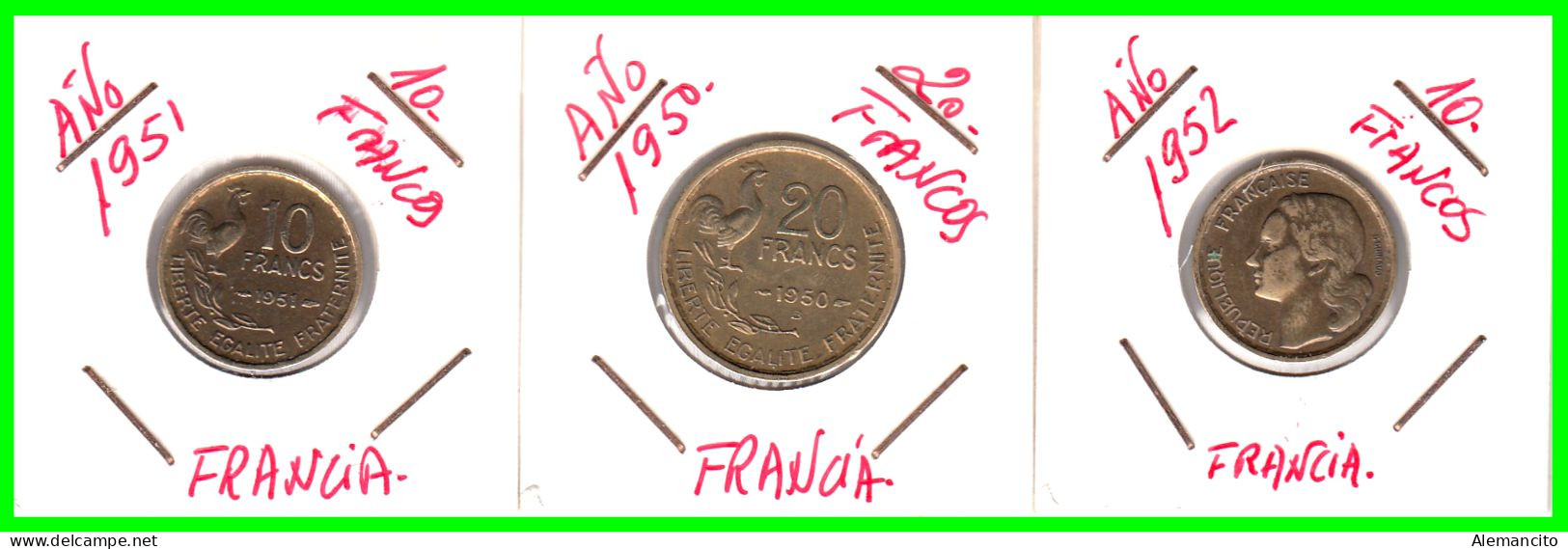 FRANCIA  MONEDAS - 2 DE 0.10 Y 0,20  CENTIMOS DEL AÑO 1950 - 51-52 - CUARTA REPUBLICA FRANCESA COM. BRONCE DE  ALUMINIO - 50 Centimes