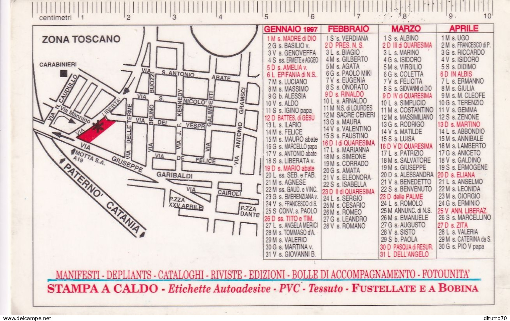 Calendarietto - Tipolitografia - Misterbianco - Catania - Anno 1997 - Small : 1991-00