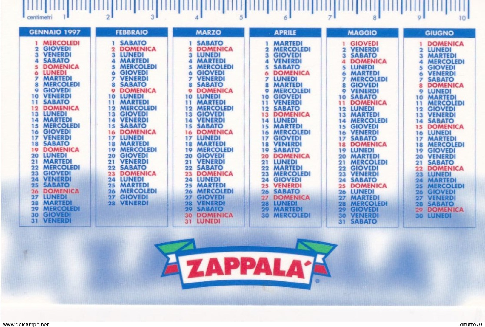 Calendarietto - Zappallà - Anno 1997 - Formato Piccolo : 1991-00