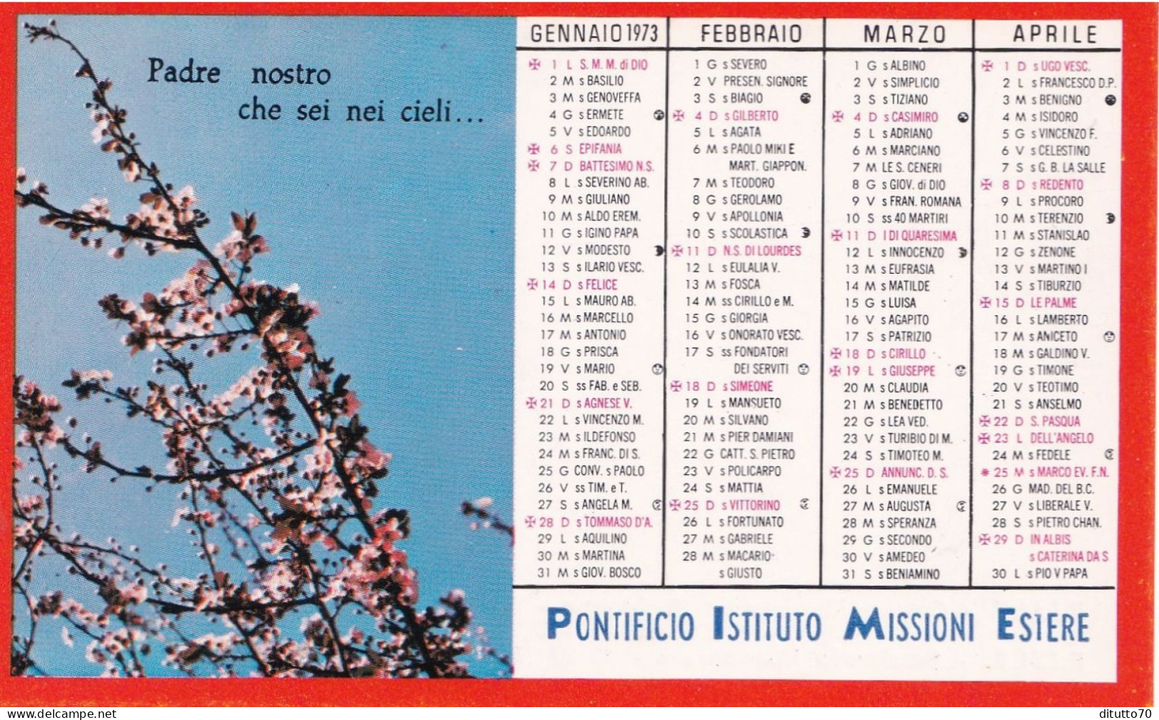 Calendarietto - Pontifico Istituto Missioni Estere - Anno 1973 - Small : 1971-80