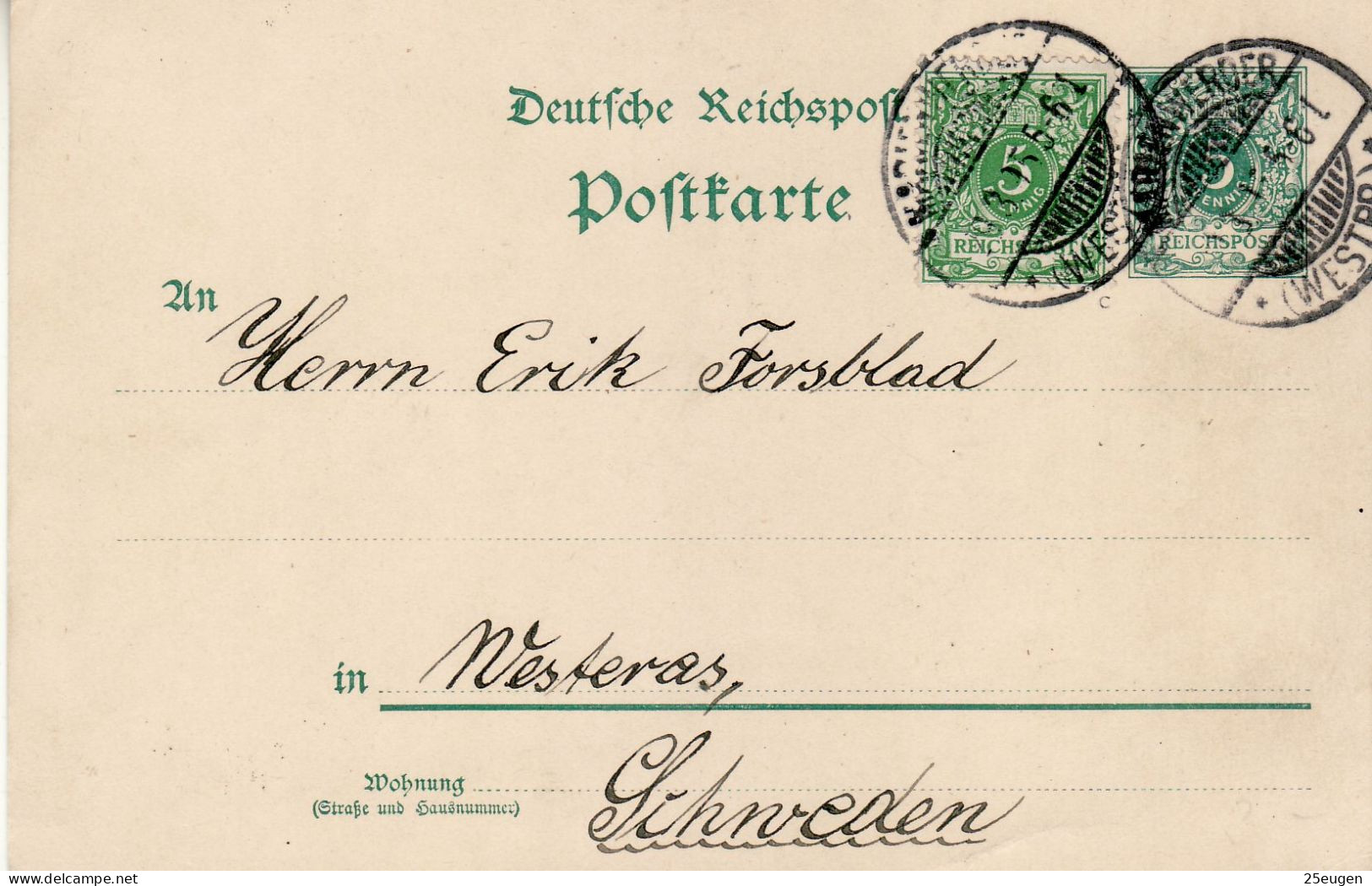 GERMANY EMPIRE 1895 POSTCARD  MiNr P 36 I SENT FROM MARIENWERDER /KWIDZYŃ/ TO WESTERAS - Briefe U. Dokumente
