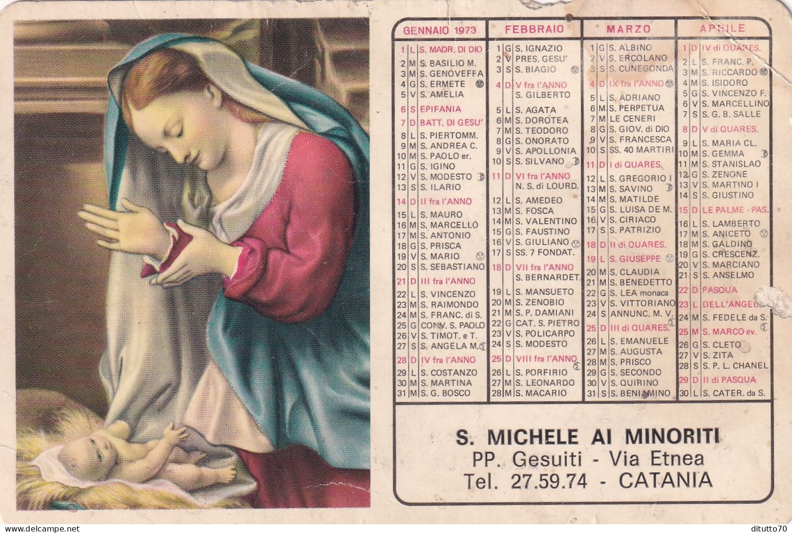 Calendarietto - S.michele Ai Minoriti - Pp. Gesuiti - Catania - Anno  1973 - Petit Format : 1971-80