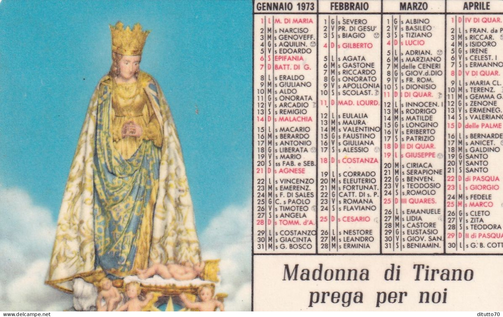 Calendarietto - Santuario Della Madonna Di Tirano - Sondrio - Anno 1973 - Klein Formaat: 1971-80