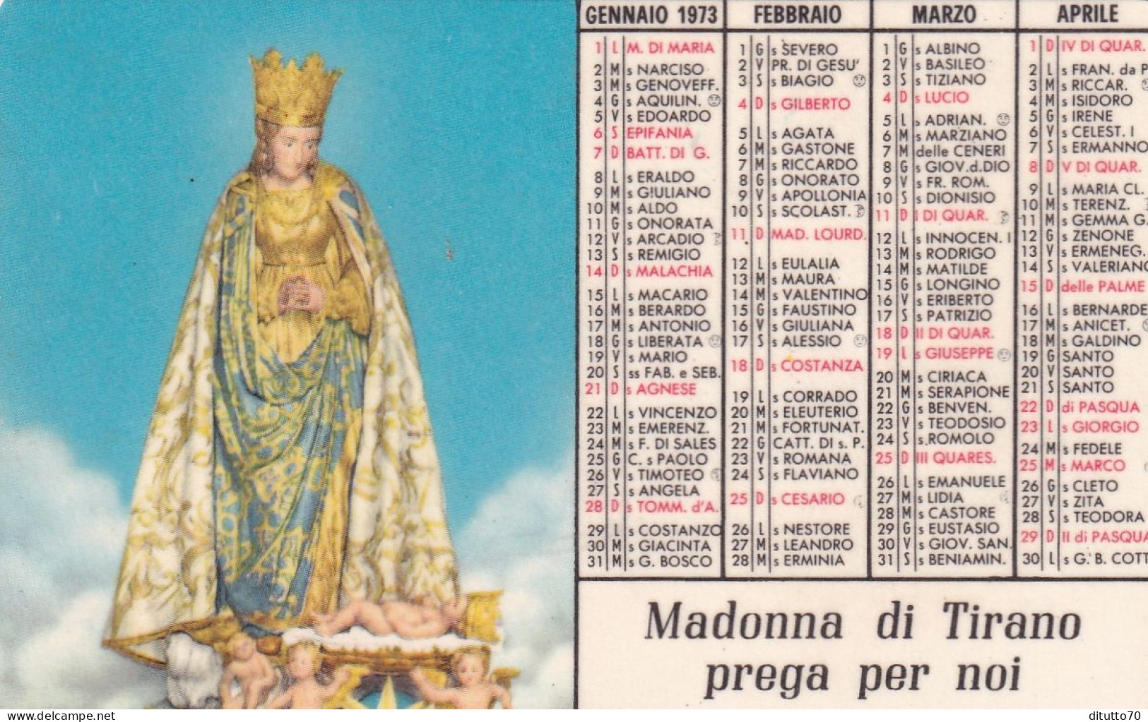Calendarietto - Santuario Della Madonna Di Tirano - Sondrio - Anno 1973 - Petit Format : 1971-80
