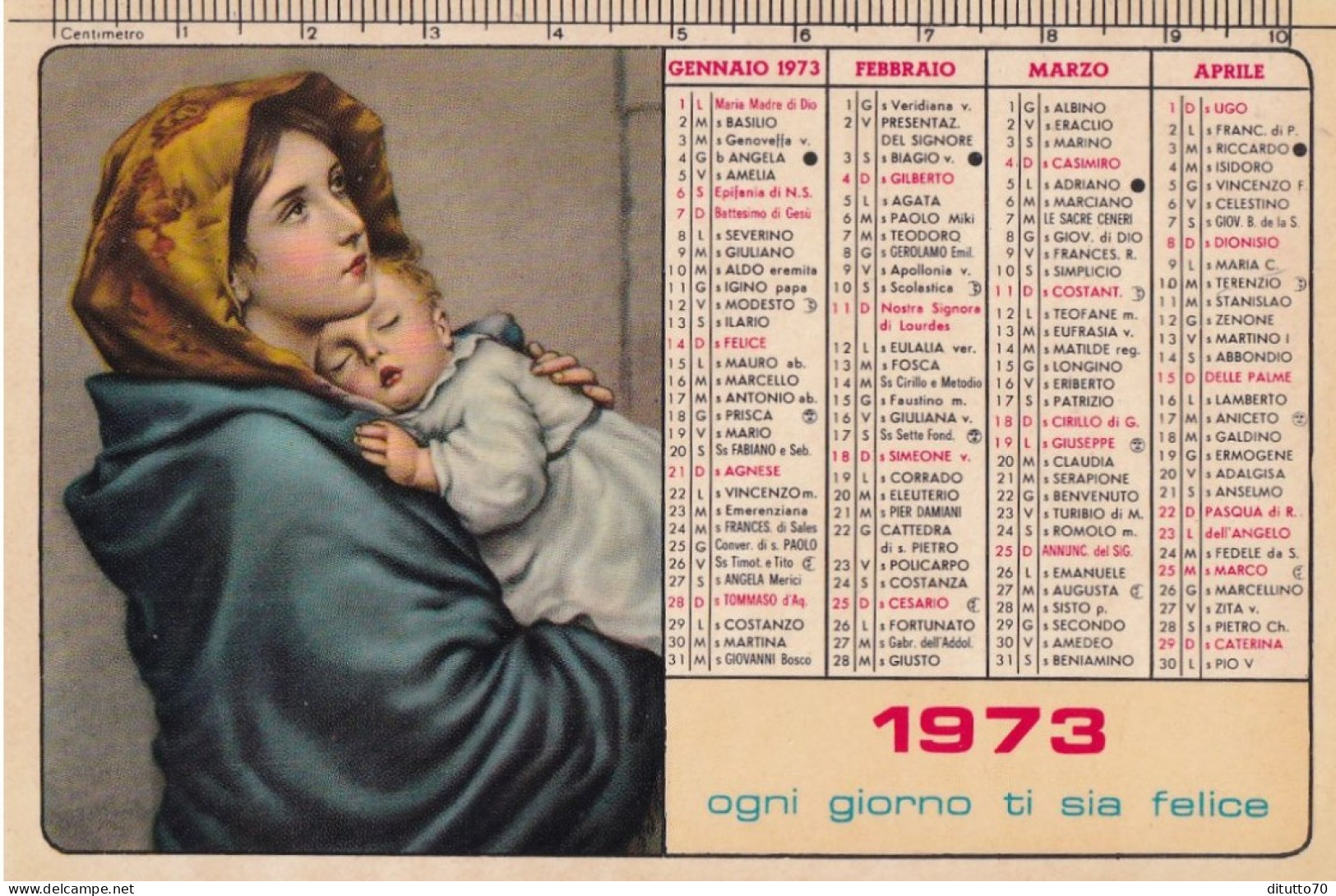 Calendarietto - Scuola Missionaria - Gesù Bambino - S.amtonio Abate - Napoli -anno 1973 - Tamaño Pequeño : 1971-80