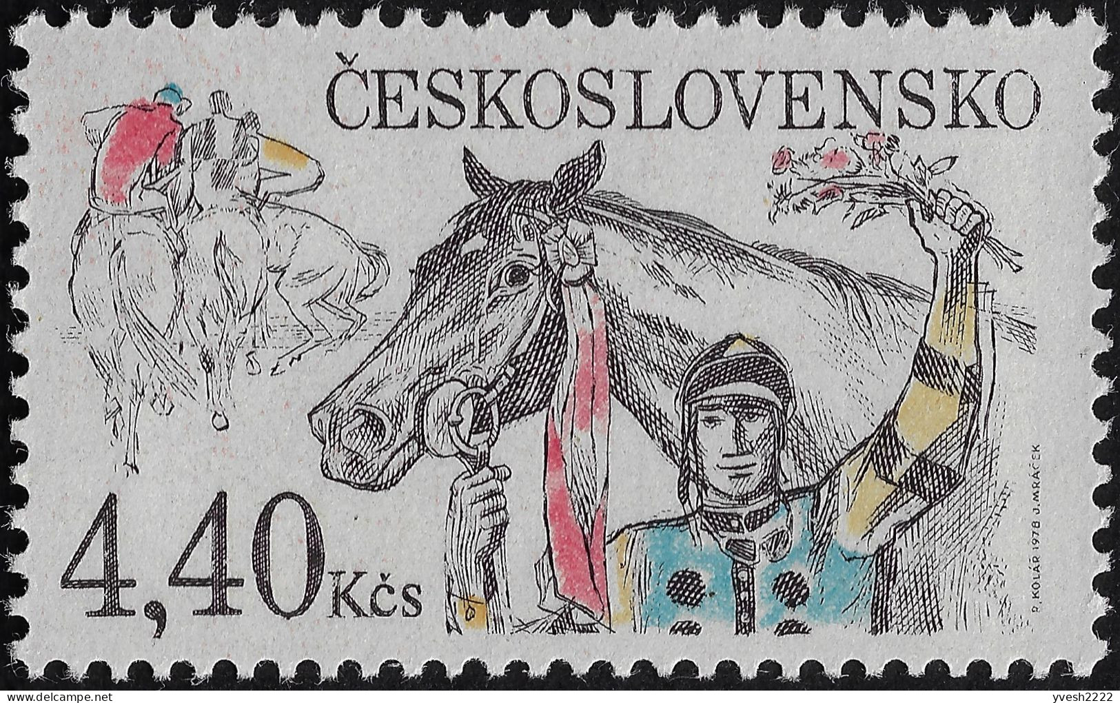 Tchécoslovaquie 1978 Y&T 230. Épreuve Taille-douce. Courses De Chevaux De Pardubice. Vainqueur Et Son Cheval - Hippisme