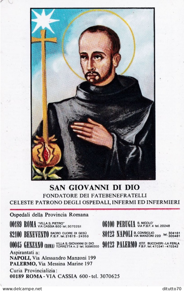 Calendarietto - San Giovanni Di Dio - Fondatore Dei Fatebenefratelli - Celeste Patrono Degli Ospedali - Infermi Ed Infer - Petit Format : 1961-70