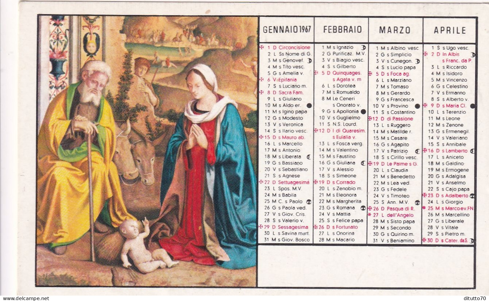 Calendarietto - Natività - Anno 1967 - Kleinformat : 1961-70