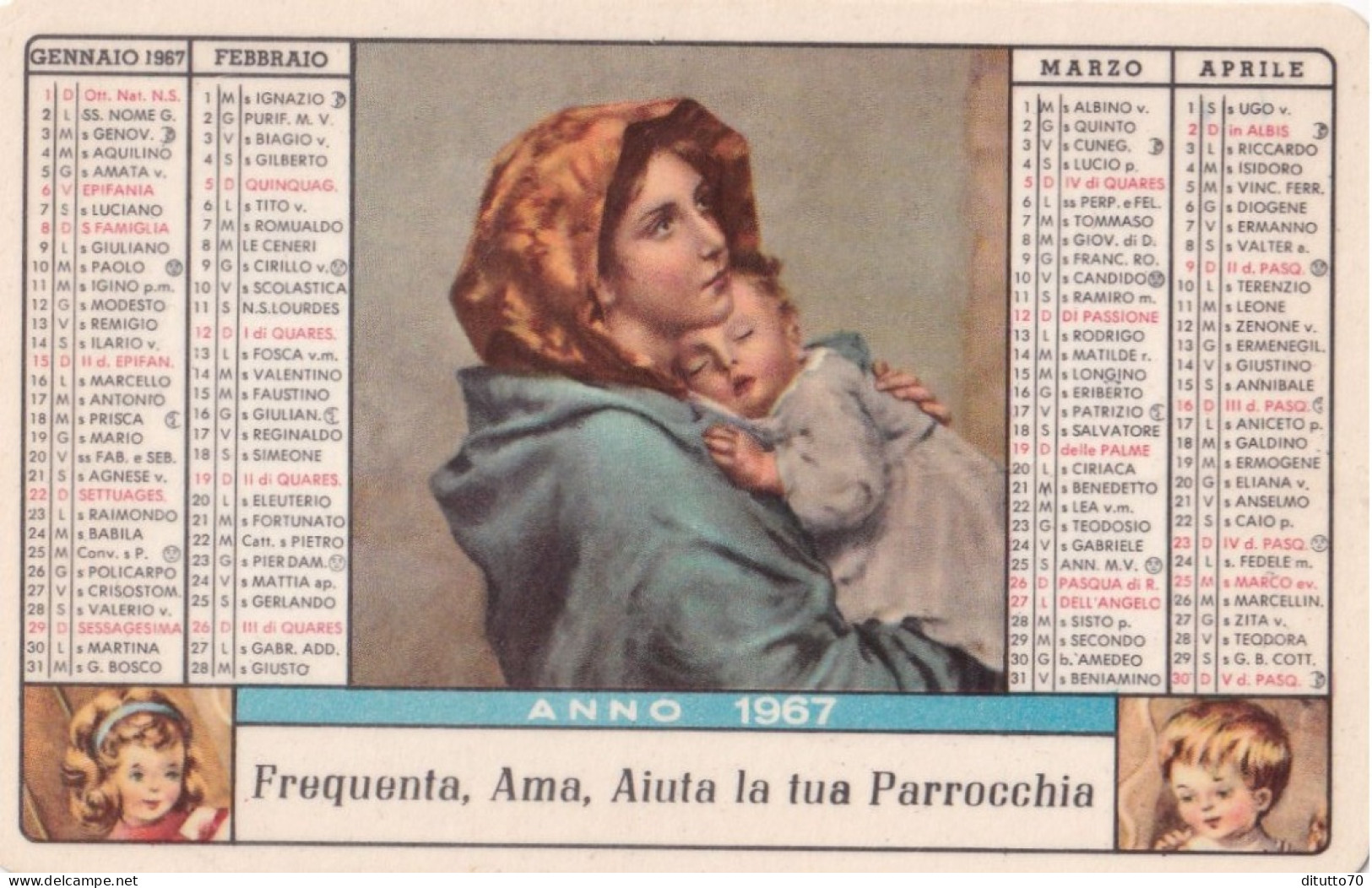 Calendarietto  -parrocchia S.lucia - Reggio Calabria - Anno 1967 - Petit Format : 1961-70