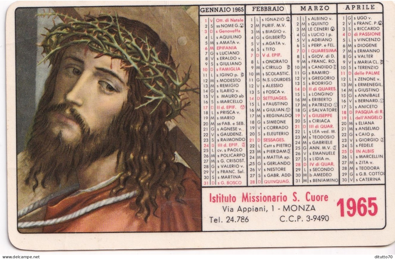 Calendarietto -istituto Missionario S.cuore - Monza - Anno 1997 - Petit Format : 1991-00