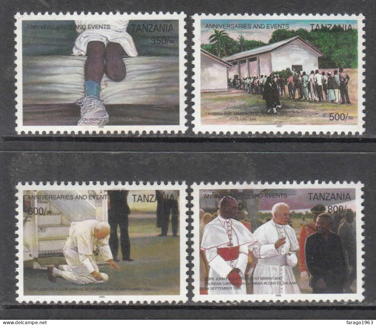 2005 Tanzania Anniversaries & Events Pope Paul II Visit Election Complete Set Of 4 MNH - Tanzania (1964-...)