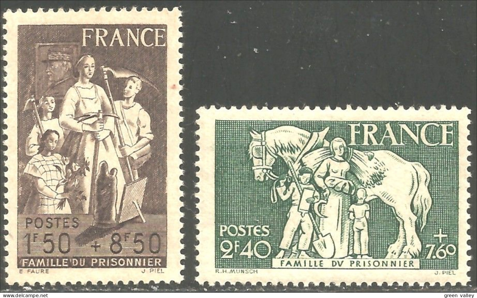 335 France Yv 585-586 Famille Prisonnier Hopital Beaune Cheval Horse MNH ** Neuf SC (586-1a) - Nuovi