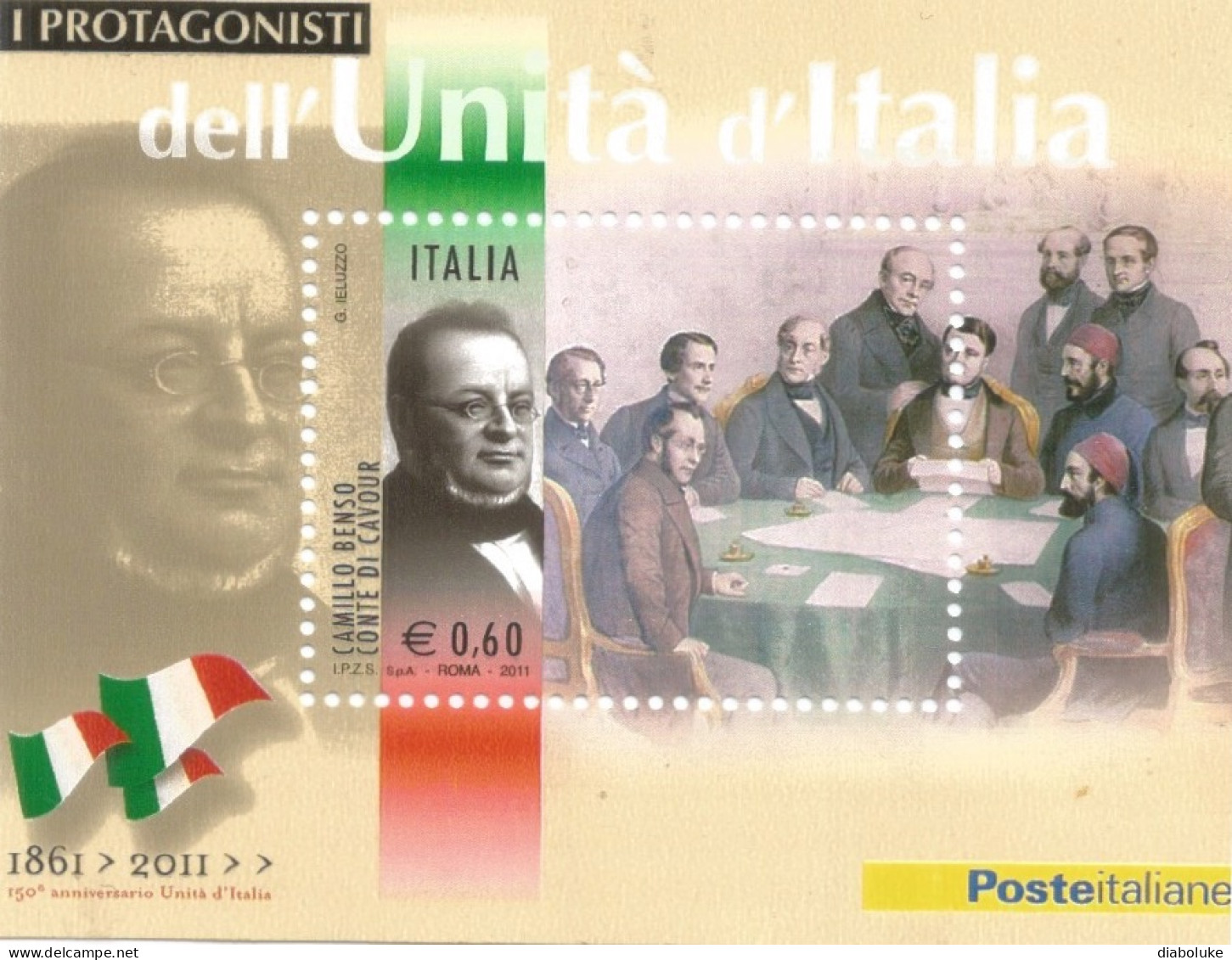 (REPUBBLICA ITALIANA) 2011, FOGLIETTO MNH, I PROTAGONISTI DELL'UNITÀ D'ITALIA (CAMILLO BENSO CONTE DI CAVOUR) - Blocs-feuillets