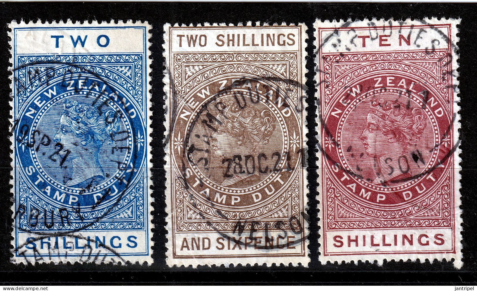 NEW ZEALAND 1882/1914 QV. TAX STAMPS 2/-  2/6   10/-  GOOD USED - Usados