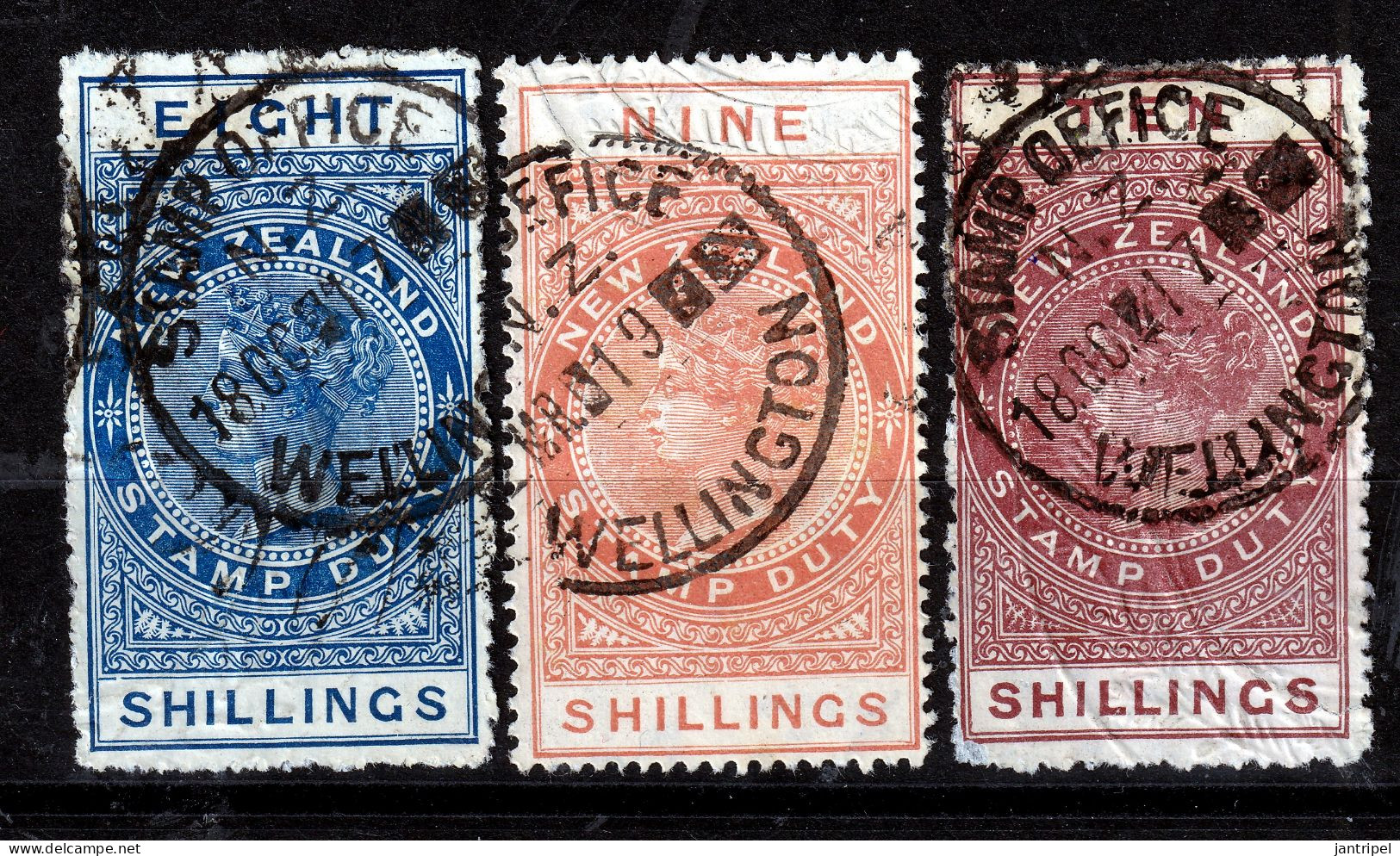 NEW ZEALAND 1882/1914 QV. TAX STAMPS 8/-  9/-   10/-  GOOD USED - Usati