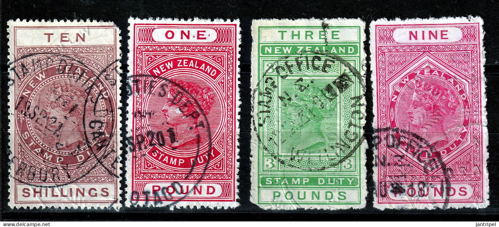 NEW ZEALAND 1882/1914 QV. TAX STAMPS 10/-  1-  3- 9 Pnd  GOOD USED - Gebruikt