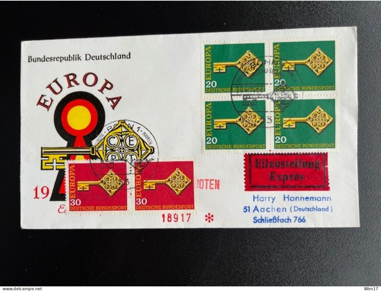 GERMANY 1968 EXPRESS FDC EUROPA CEPT 29-04-1968 DUITSLAND DEUTSCHLAND EXPRES EILBOTEN - 1961-1970