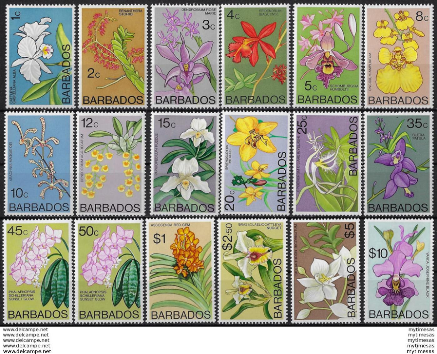 1974 Barbados Flowers 18v. MNH SG N. 510/500 - Barbados (1966-...)