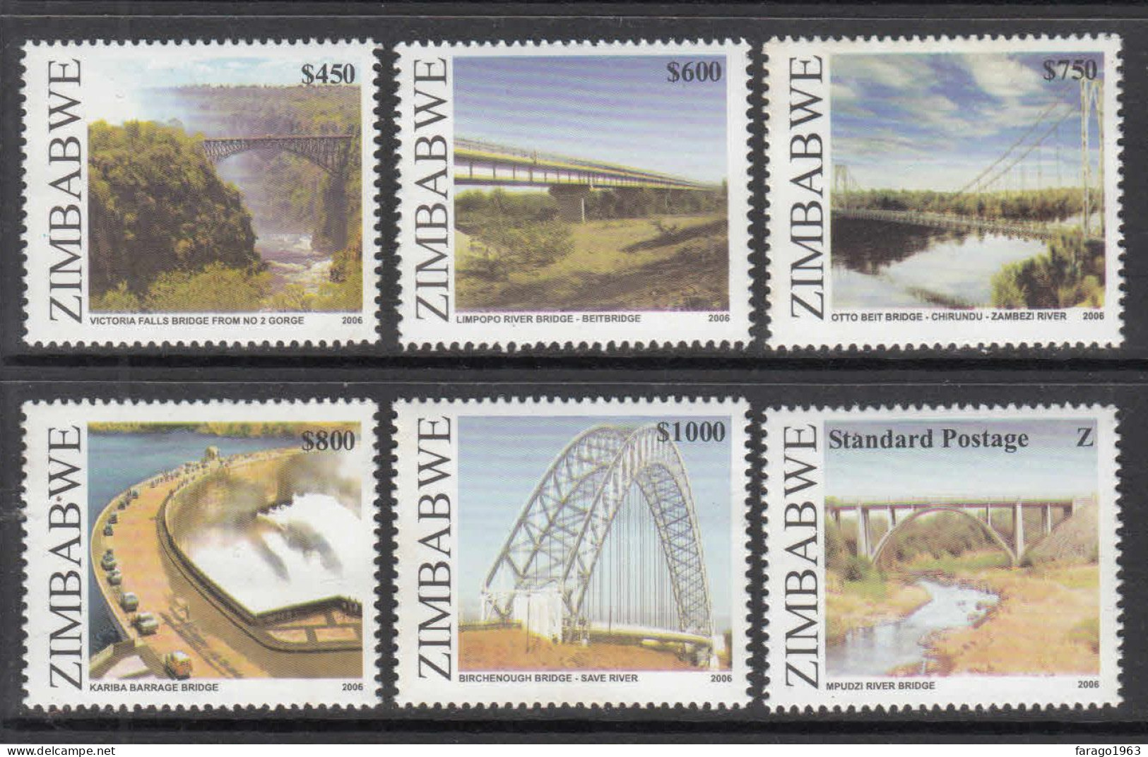 2006 Zimbabwe Bridges Engineering Hydro Dam Complete Set Of 6 MNH - Zimbabwe (1980-...)