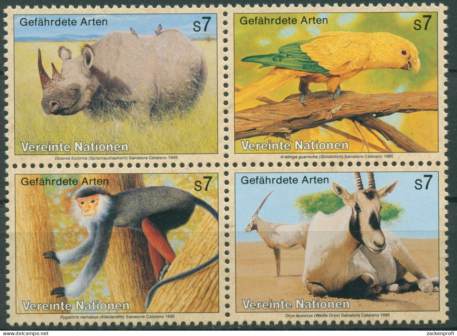 UNO Wien 1995 Gefährdete Tiere Nashorn Sittich Affe Oryx 180/83 ZD Postfrisch - Neufs