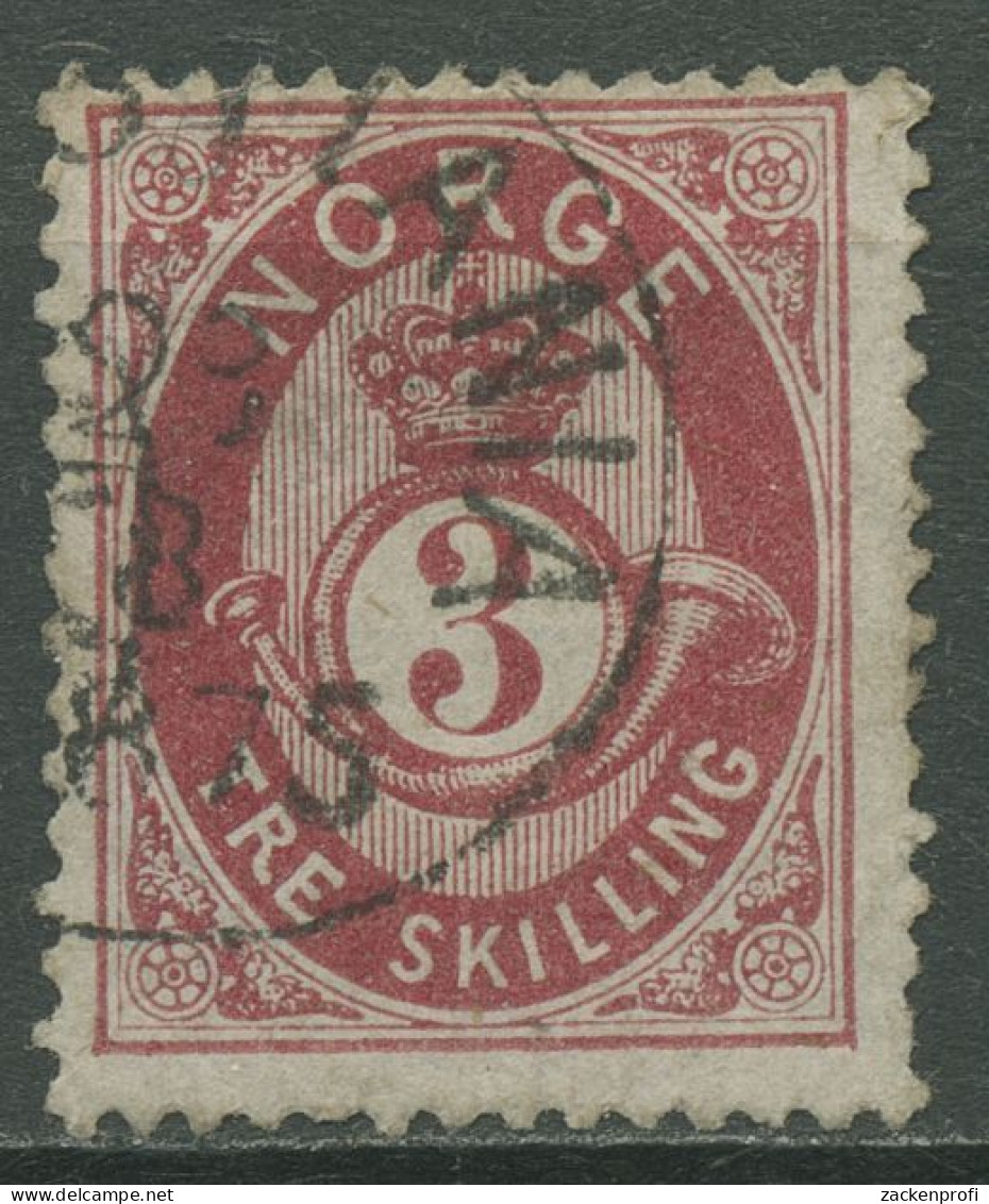 Norwegen 1872/75 Posthorn A. Schraffiertem Grund 3 Skilling, 18 A Gestempelt - Oblitérés