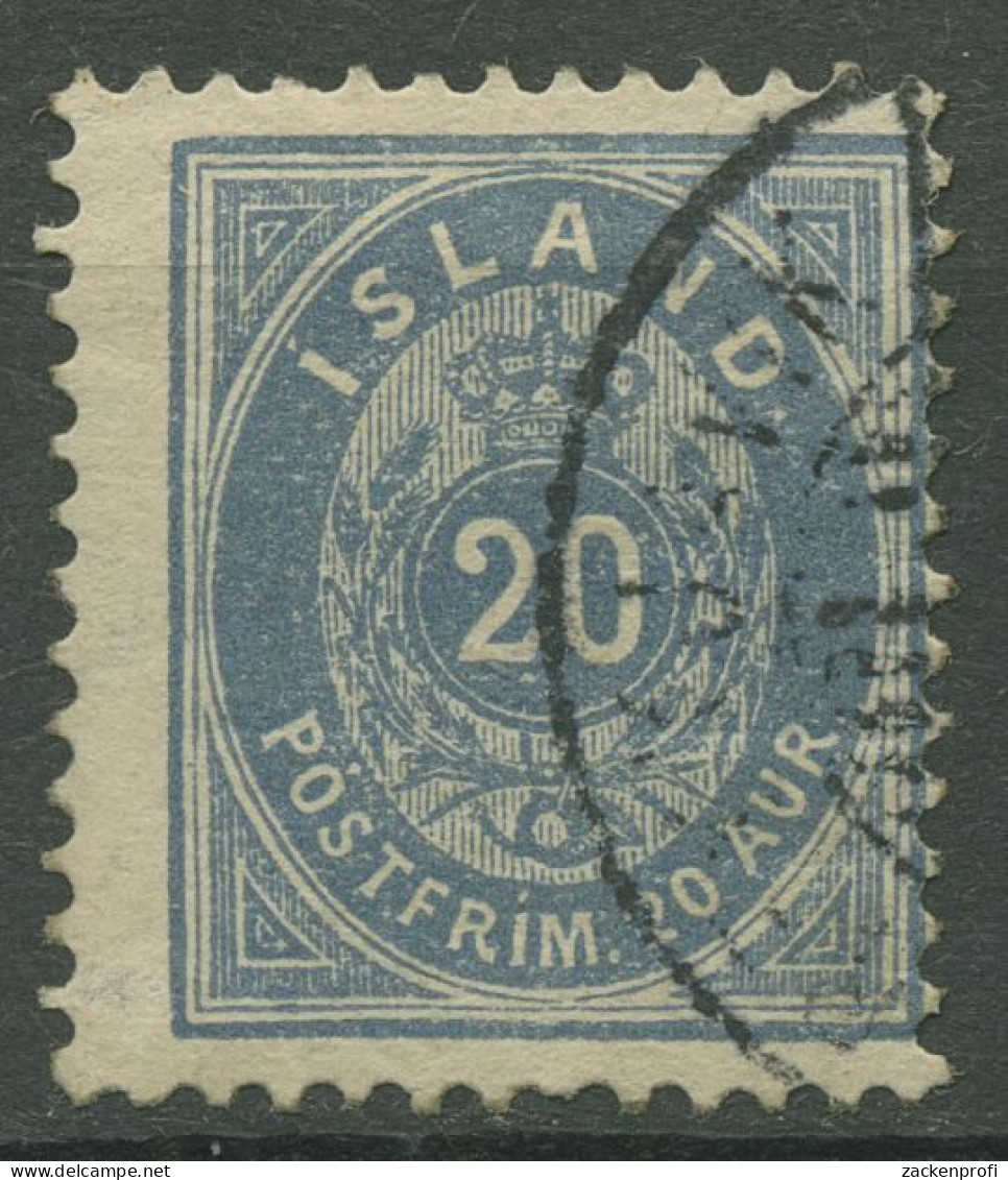 Island 1882 Ziffer Mit Krone Im Oval 20 Aurar Ultramarin, 14 Bb Gestempelt - Oblitérés