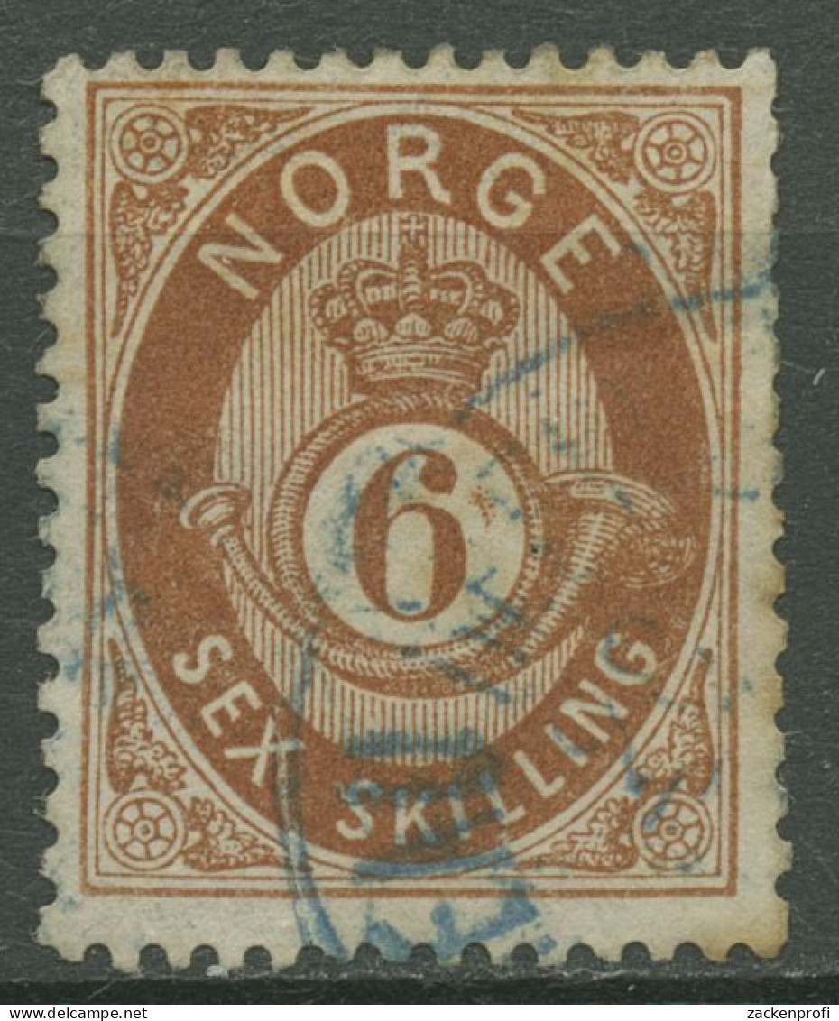 Norwegen 1872/75 Posthorn A. Schraffiertem Grund 6 Skilling, 20 Gestempelt - Oblitérés