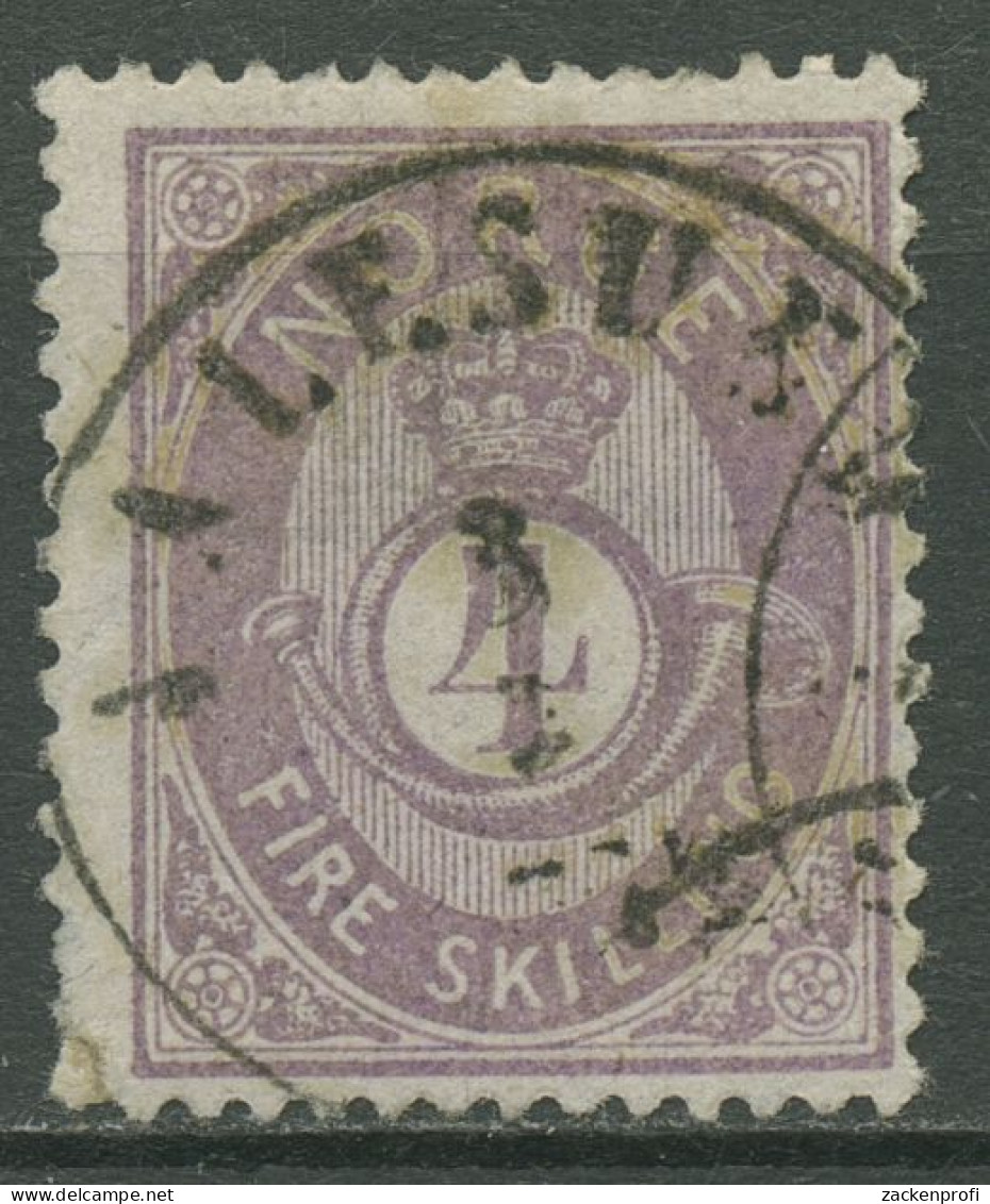 Norwegen 1872/75 Posthorn A. Schraffiertem Grund 4 Sk., 19 E Gestempelt, Mängel - Usados