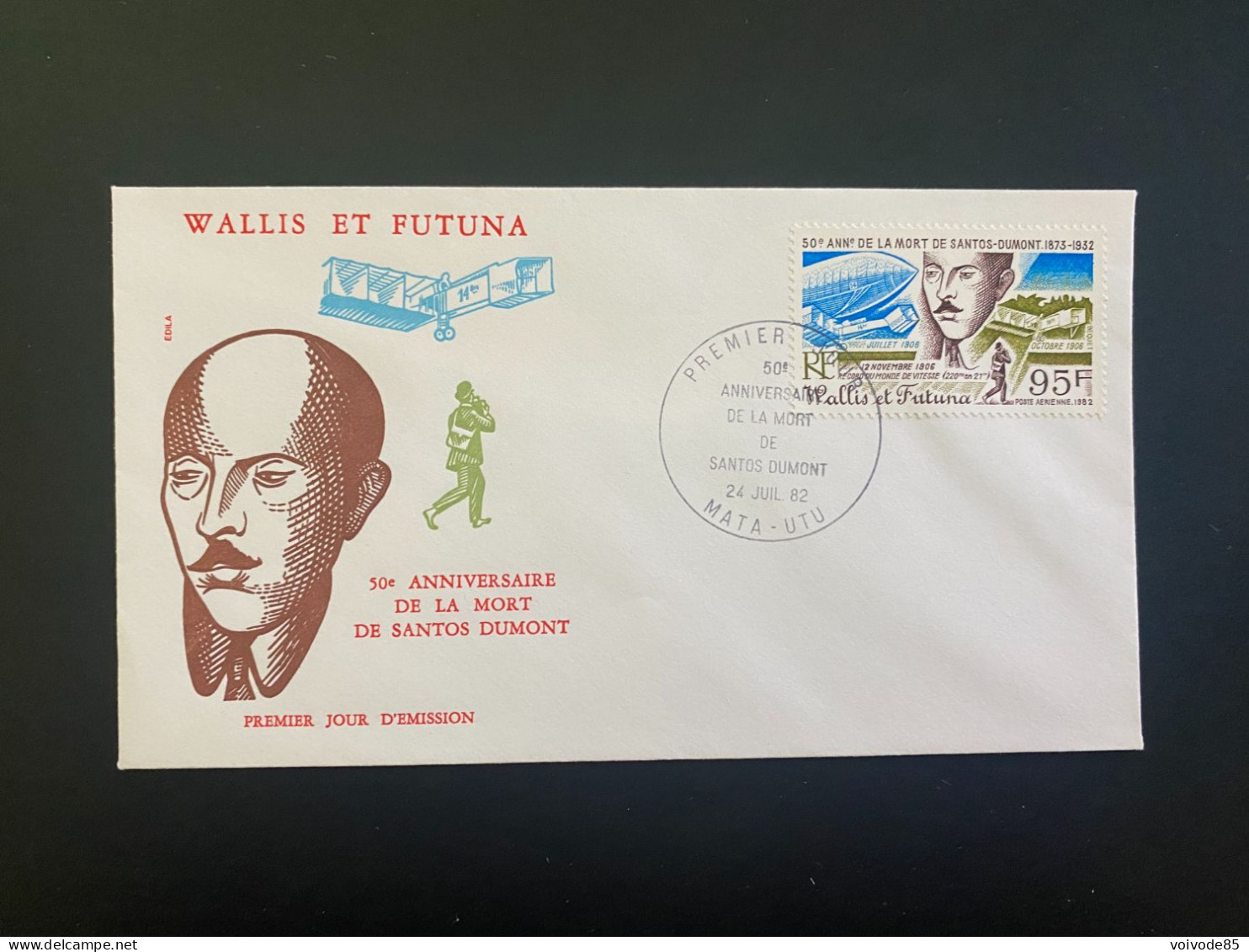 Enveloppe 1er Jour "50e Anniversaire De La Mort De Santos Dumont" 24/07/1982 - PA117 - Wallis Et Futuna - Aviation - FDC