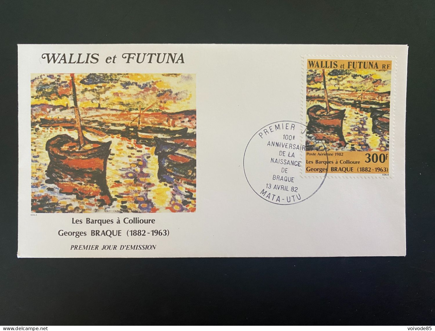 Enveloppe 1er Jour "Georges Braque - Les Barques à Collioure" 13/04/1982 - PA115 - Wallis Et Futuna - FDC