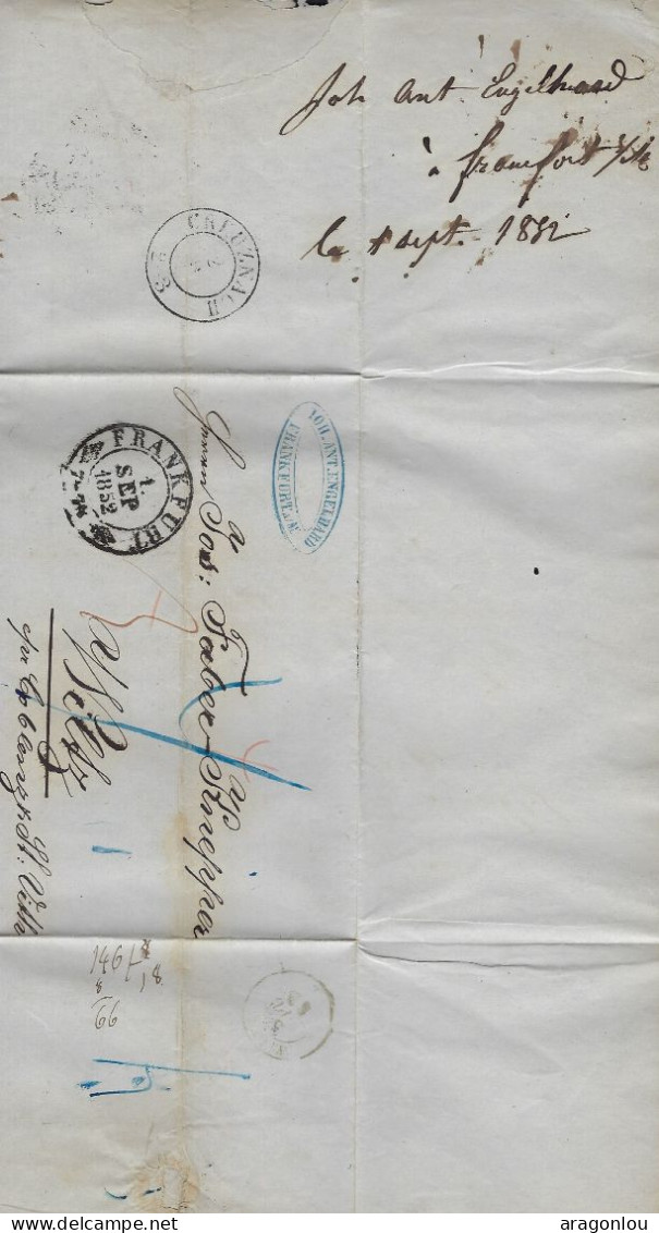 Luxembourg - Luxemburg  -  Lettre1852  Adressé Au Monsieur Jos. Faber - Knepper , Wiltz - Cachet Frankfurt - ...-1852 Prephilately