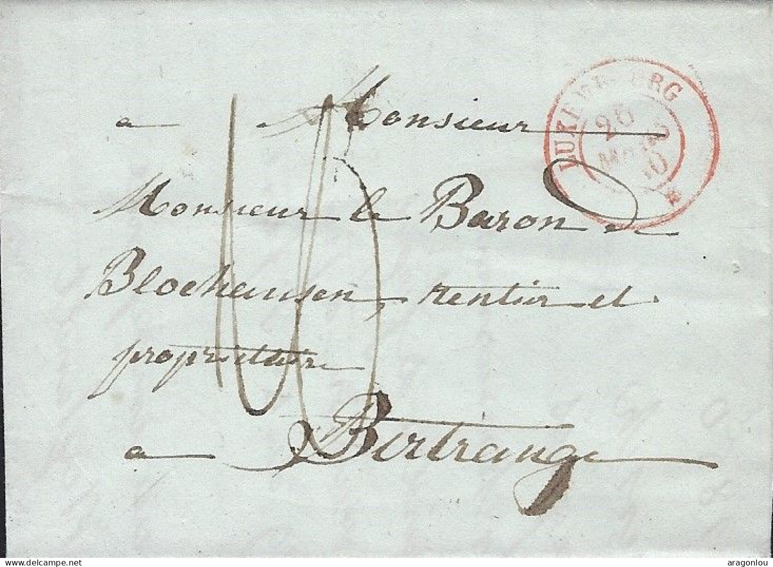 Luxembourg - Luxemburg  -  Lettre1850    Monsieur  Baron De Blockhausen , Birtrange - ...-1852 Préphilatélie
