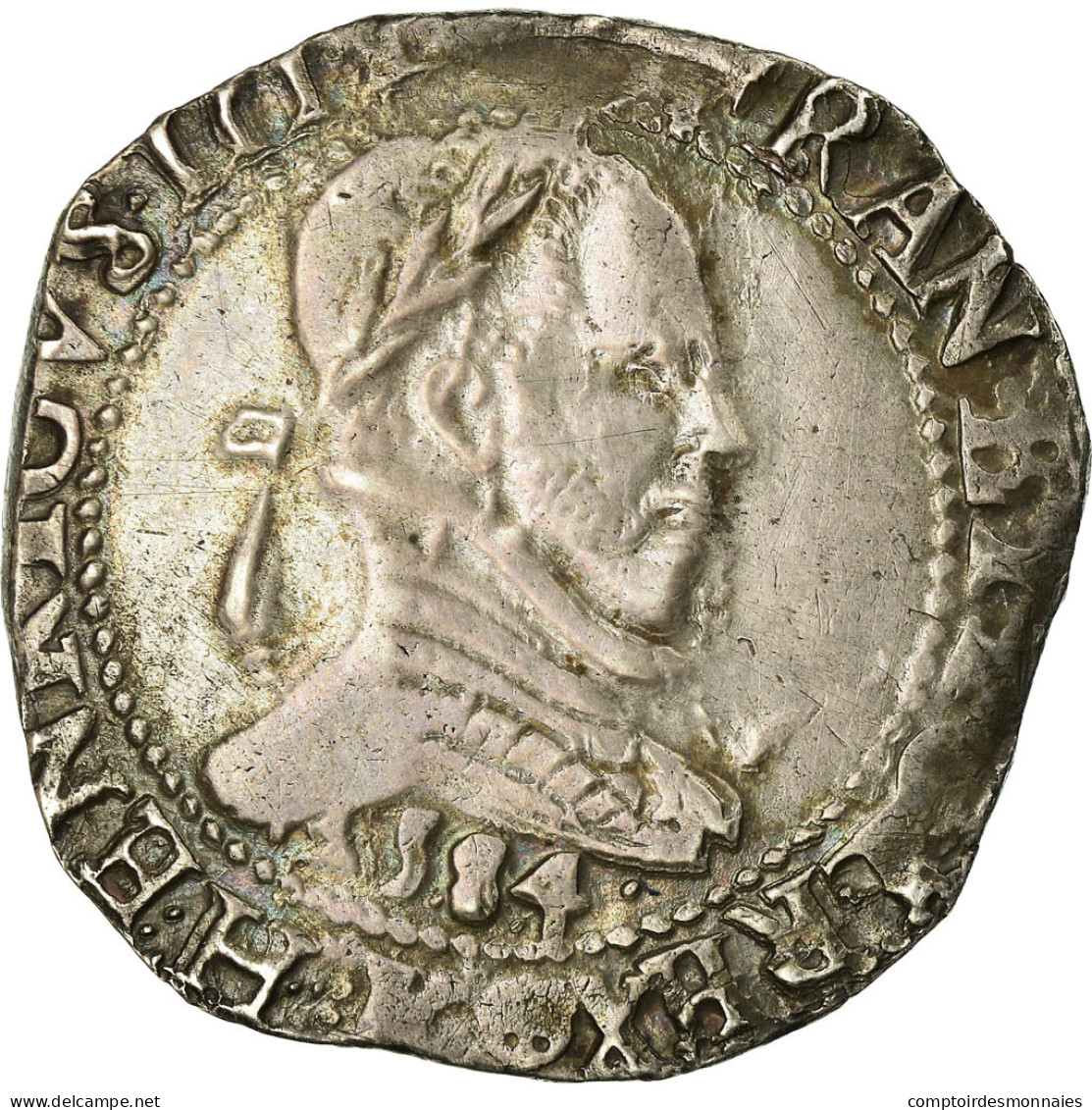 Monnaie, France, Henri III, Franc Au Col Plat, 1584, Bordeaux, TTB, Argent - 1574-1589 Henri III