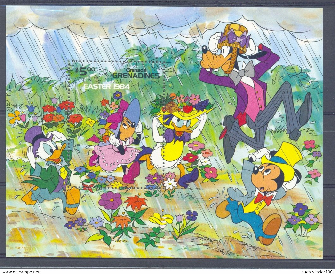 Nfe756 WALT DISNEY BLOEMEN GOOFY PASEN EASTER FLOWERS RAIN HATS GRENADA GRENADINES 1984 PF/MNH - Disney