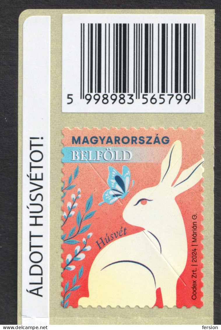 Rabbit Butterfly 2024 HUNGARY Ostern Easter Pâques Self Adhesive Stripe LABEL EAN Code Label Vignette Germany France - Pâques