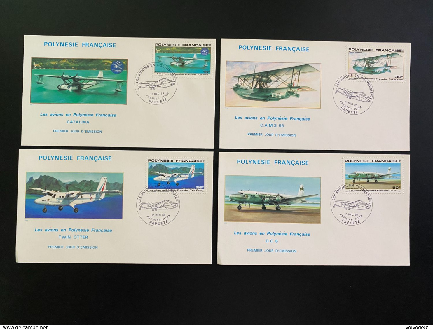 Enveloppes 1er Jour "Les Avions" 15/12/1980 - PA156/159 - Polynésie Française - Aviation - FDC