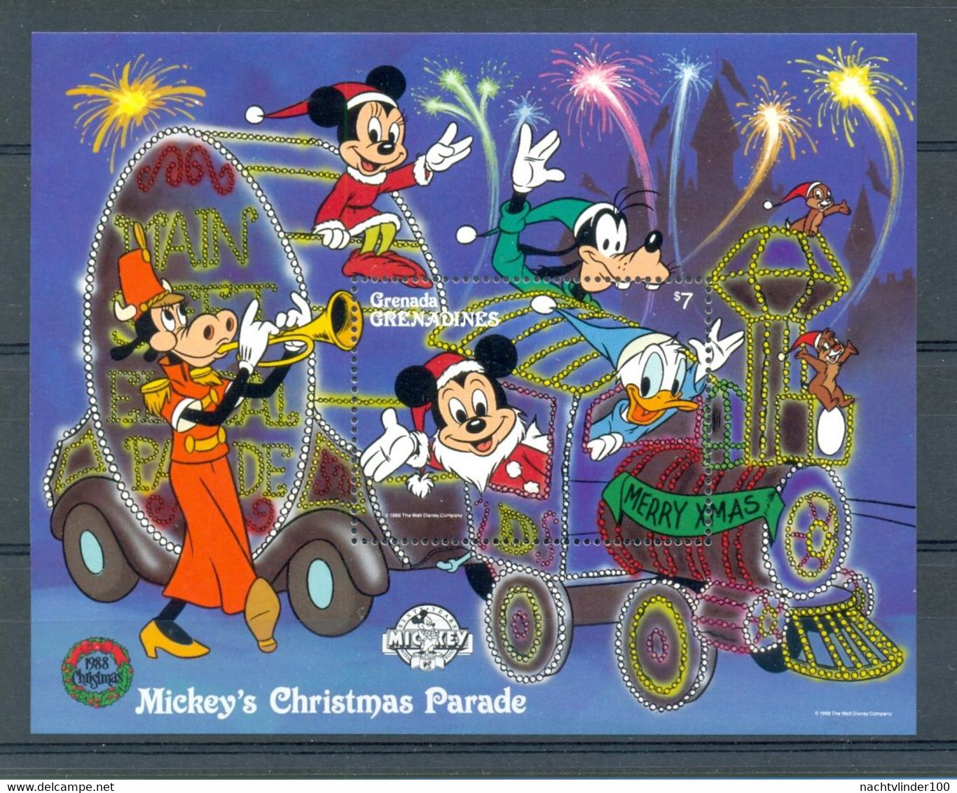 NctA223 WALT DISNEY TREIN  AUTO CAR CHIPMUNK GOOFY CHRISTMAS PARADE TRAIN GRENADA GRENADINES 1988 PF/MNH # - Disney