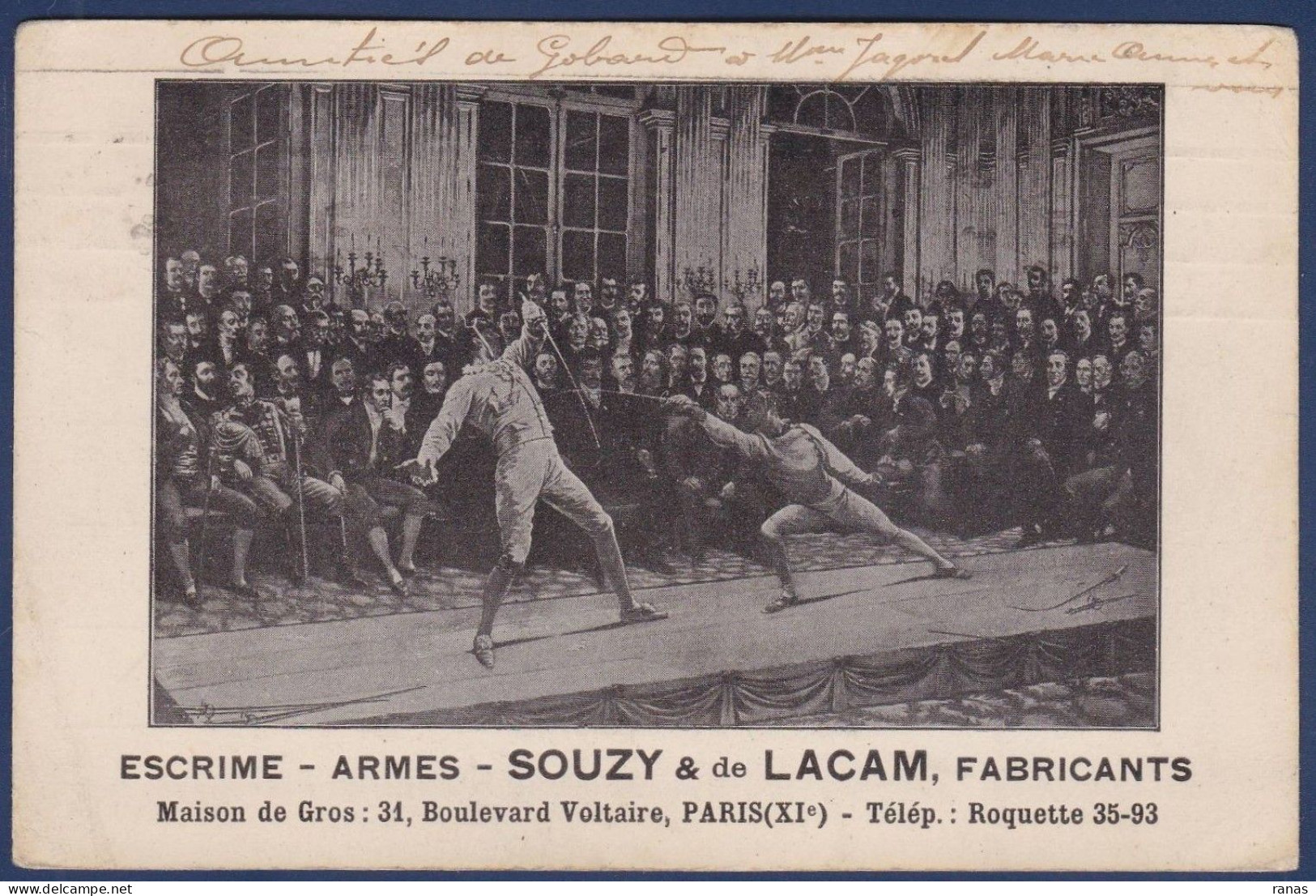 CPA Escrime Sport Publicité Souzy De Lacam Circulé - Fencing