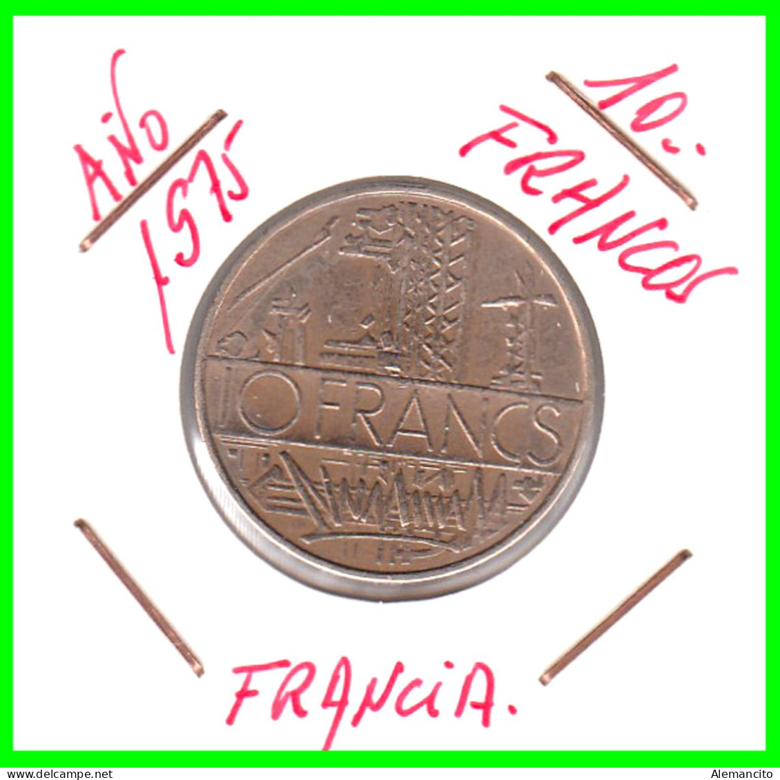 FRANCIA , 1974-1987 10 FRANCS 1975 MONEDA, MATHIEU, NICKEL-BRASS, KM:940 - 10 Francs