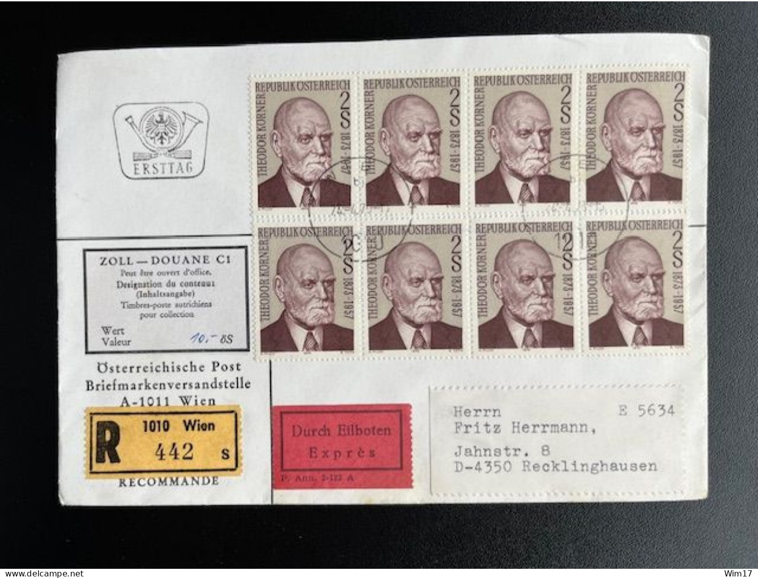 AUSTRIA 1973 REGISTERED EXPRESS LETTER VIENNA WIEN TO RECKLINGHAUSEN 24-04-1973 OSTERREICH EINSCHREIBEN EXPRES - Covers & Documents