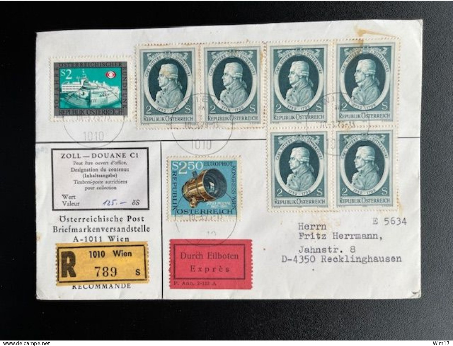 AUSTRIA 1975 REGISTERED EXPRESS LETTER VIENNA WIEN TO RECKLINGHAUSEN 10-03-1975 OSTERREICH EINSCHREIBEN EXPRES - Covers & Documents