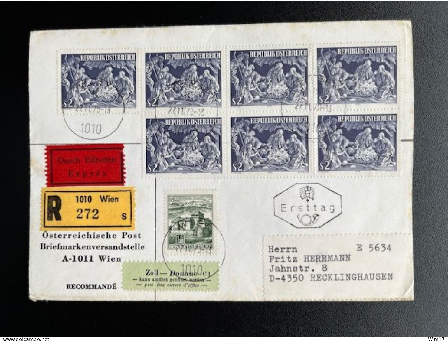 AUSTRIA 1970 REGISTERED EXPRESS LETTER VIENNA WIEN TO RECKLINGHAUSEN 27-11-1970 OSTERREICH EINSCHREIBEN EXPRES - Cartas & Documentos