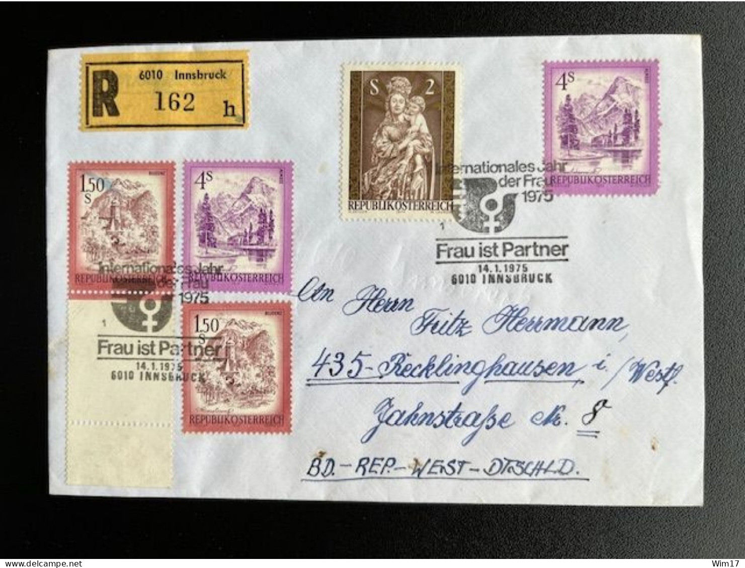 AUSTRIA 1975 REGISTERED LETTER INNSBRUCK TO RECKLINGHAUSEN 14-01-1975 OOSTENRIJK OSTERREICH EINSCHREIBEN - Brieven En Documenten