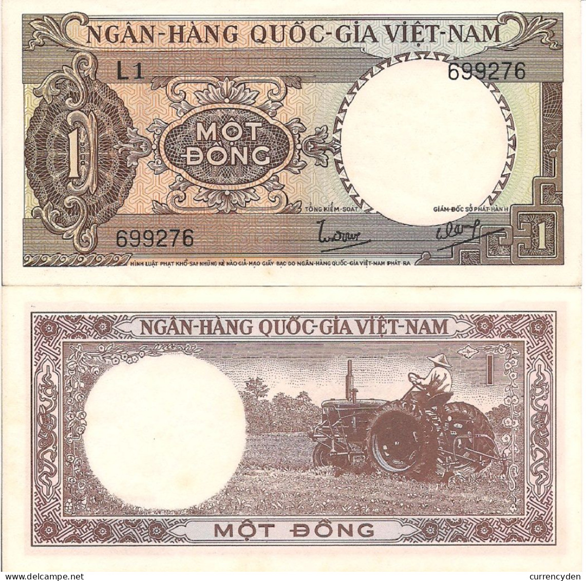 South Viet Nam P15a, 1 Dồng, Man On Tractor (1964) AU TDLR - Viêt-Nam
