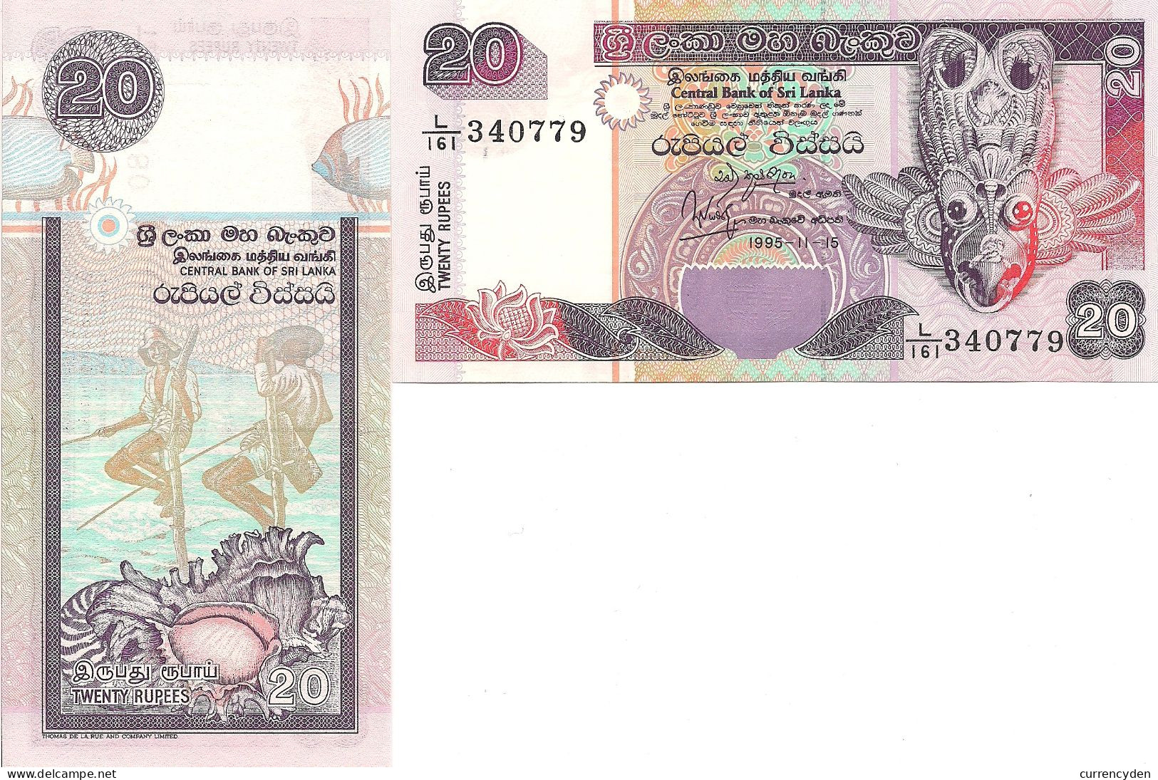 Sri Lanka P109e, 20 Rupee, Bird Mask / Stilt Fishermen, UNC 2006 - Sri Lanka