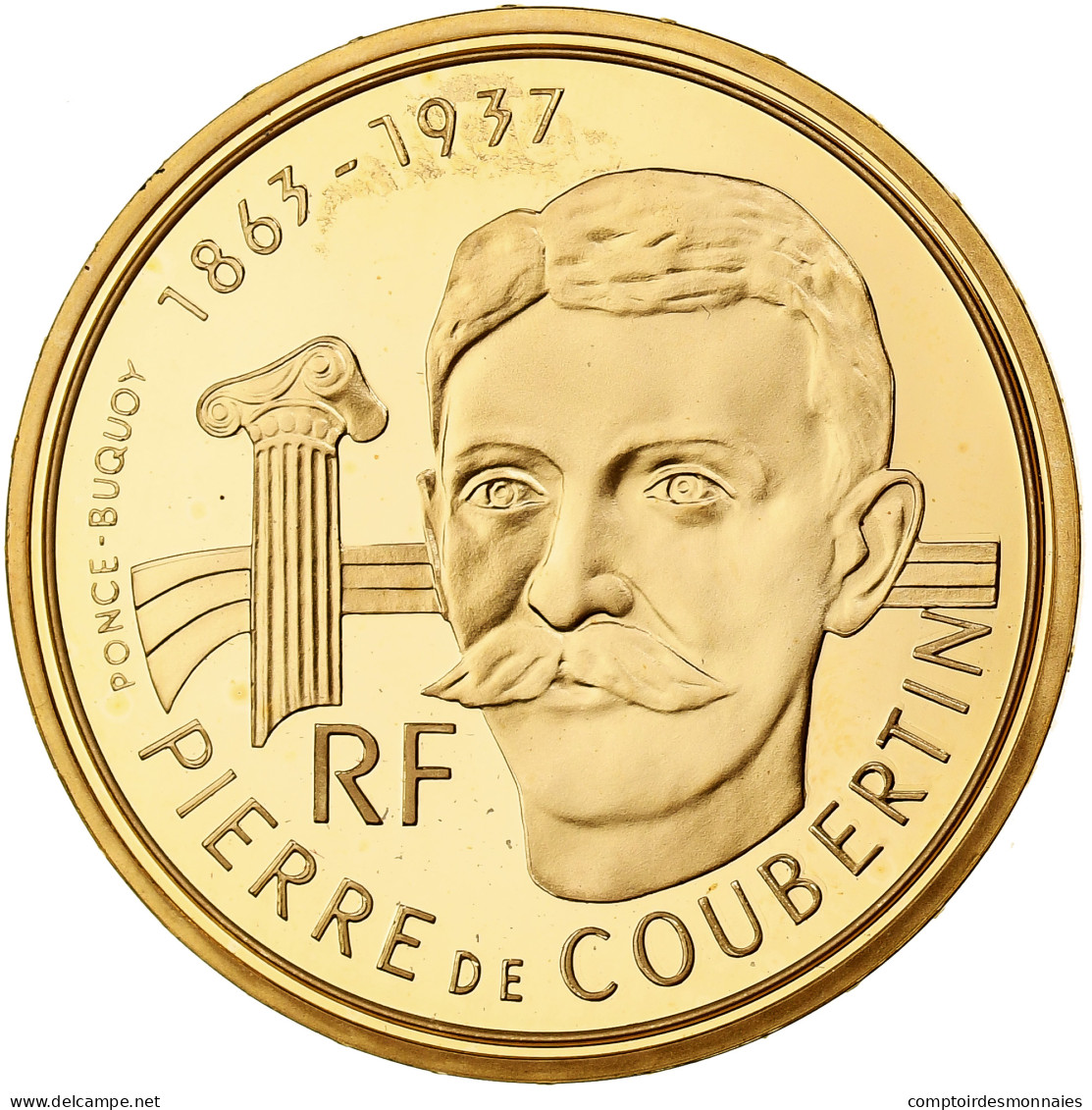 France, 500 Francs, Albertville, Coubertin, 1991, Monnaie De Paris, BE, Or, FDC - Commemoratives